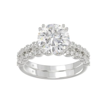 Ladies 14K White Gold Ladies Elegance- Bridal Set 3 1/3CT Round Diamond 3.00CT Round Center stone (Color F-G -Clarity VS1/VS2)