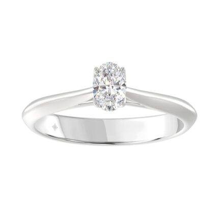 LADIES SOLITAIRE RING 1/2CT OVAL DIAMOND 14K WHITE GOLD