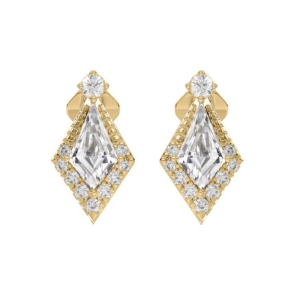 14K YELLOW GOLD 3/4CT ROUND/KITE STEP CUT DIAMOND LADIES EARRINGS