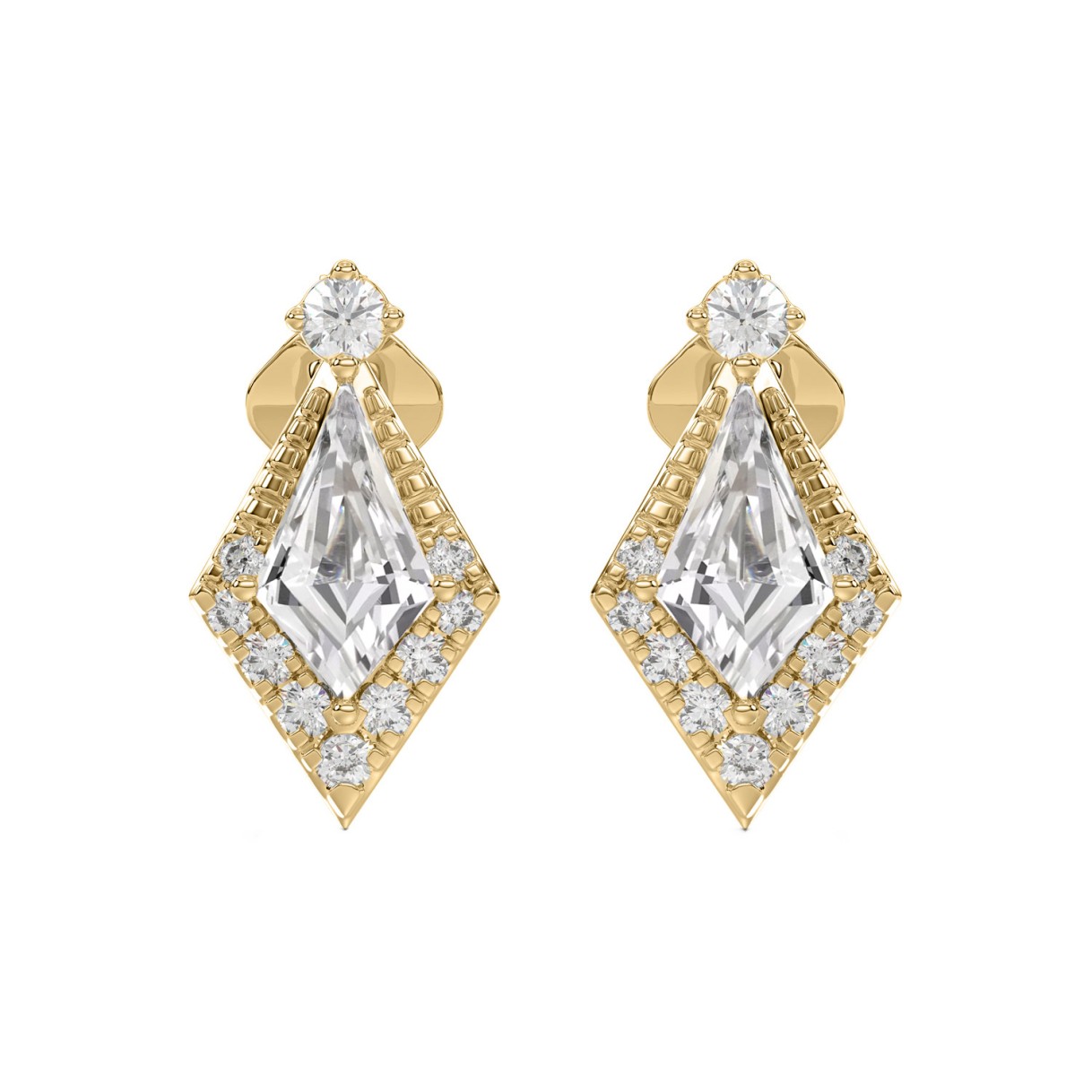 14K YELLOW GOLD 3/4CT ROUND/KITE STEP CUT DIAMOND LADIES EARRINGS 1 14K YELLOW GOLD 3/4CT ROUND/KITE STEP CUT DIAMOND LADIES EARRINGS - Image 1