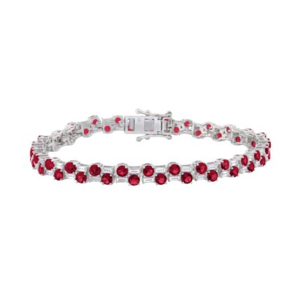 14K WHITE GOLD 9.00CT BAGUETTE/ROUND RUBY DIAMOND LADIES BRACELET (ROUND RUBY 7 3/4CT)