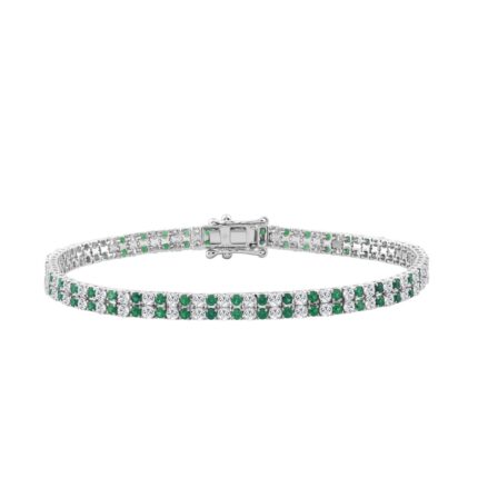 LADIES BRACELET 3CT ROUND/ROUND GREEN EMERALD DIAMOND 14K WHITE GOLD (ROUND GREEN EMERALD DIAMOND 2 3/4CT )