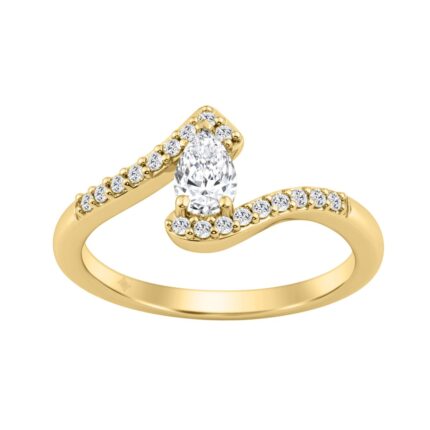 10K Yellow Gold 3/8Ct Pear & Round Cut Diamond Engagement Ring 1/4Ct Pear Center Stone Ladies Fashion Bridal Ring (Color F-G -Clarity Vs1/Vs2)