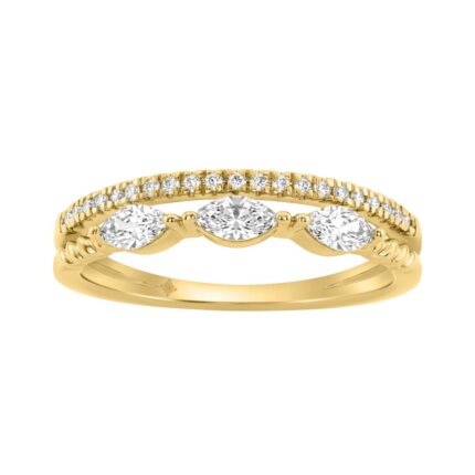 10K Yellow Gold Lab-Grown Diamond Ring For Women 3/8Ct Round & Marquise Fashion Ring (Color F-G -Clarity Vs1/Vs2)