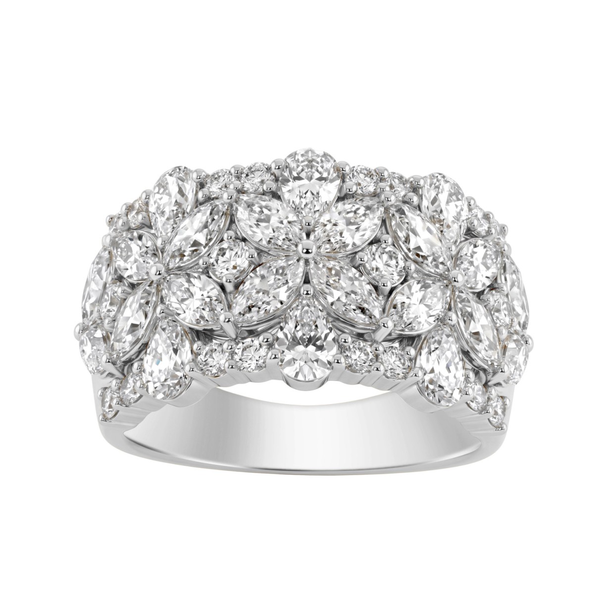 14K White Gold 3.00Ct Mixed Shape Diamond Cluster Ring Round, Marquise & Pear Floral Inspired Ladies Ring (Color F-G -Clarity Vs1/Vs2) 1 14K White Gold 3.00Ct Mixed Shape Diamond Cluster Ring Round, Marquise & Pear Floral Inspired Ladies Ring (Color F-G -Clarity Vs1/Vs2) - Image 1