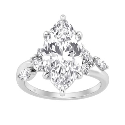14K White Gold 5 1/2Ct Lab-Grown Diamond Engagement Ring For Women 5Ct Marquise Center Stone With Round Side Stones, Luxury Bridal Ring (Color F-G -Cl