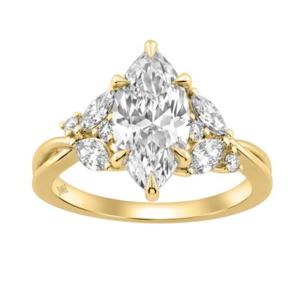 14K Yellow Gold 3 1/2Ct Lab-Grown Diamond Engagement Ring For Women 3Ct Marquise Center With Round Side Stones, Elegant Fashion Bridal Ring (Color F-G