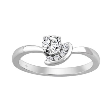 Elegant 10K White Gold Round Diamond Engagement Ring 3/8Ct Ladies Fashion Ring (Color F-G -Clarity Vs1/Vs2)