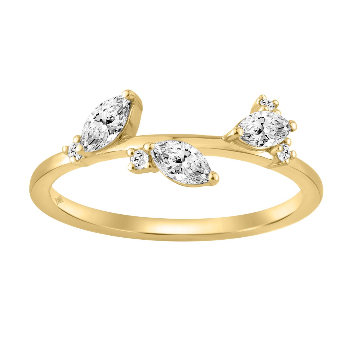 Elegant 10K Yellow Gold Lab-Grown Diamond Classic Ladies Ring 1/3Ct Round & Marquise Diamond Fashion Design (Color F-G -Clarity Vs1/Vs2) 1 Elegant 10K Yellow Gold Lab-Grown Diamond Classic Ladies Ring 1/3Ct Round & Marquise Diamond Fashion Design (Color F-G -Clarity Vs1/Vs2) - Image 1