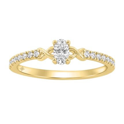 Elegant 10K Yellow Gold Oval Diamond Engagement Ring For Women 3/8 Ct Round & Oval Diamonds 1/4Ct Oval Center Stone (Color F-G -Clarity Vs1/Vs2)