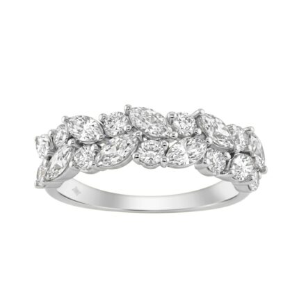 Elegant 14K White Gold 1 1/3Ct Lab Grown Diamond Fashion Ring Alternating Round & Marquise Stones, Ladies Fashion Jewelry (Color F-G -Clarity Vs1/