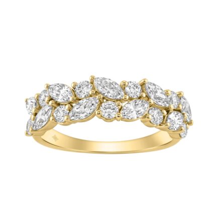 Elegant 14K Yellow Gold 1 1/3Ct Lab Grown Diamond Fashion Ring Alternating Round & Marquise Stones, Ladies Fashion Jewelry (Color F-G -Clarity Vs1