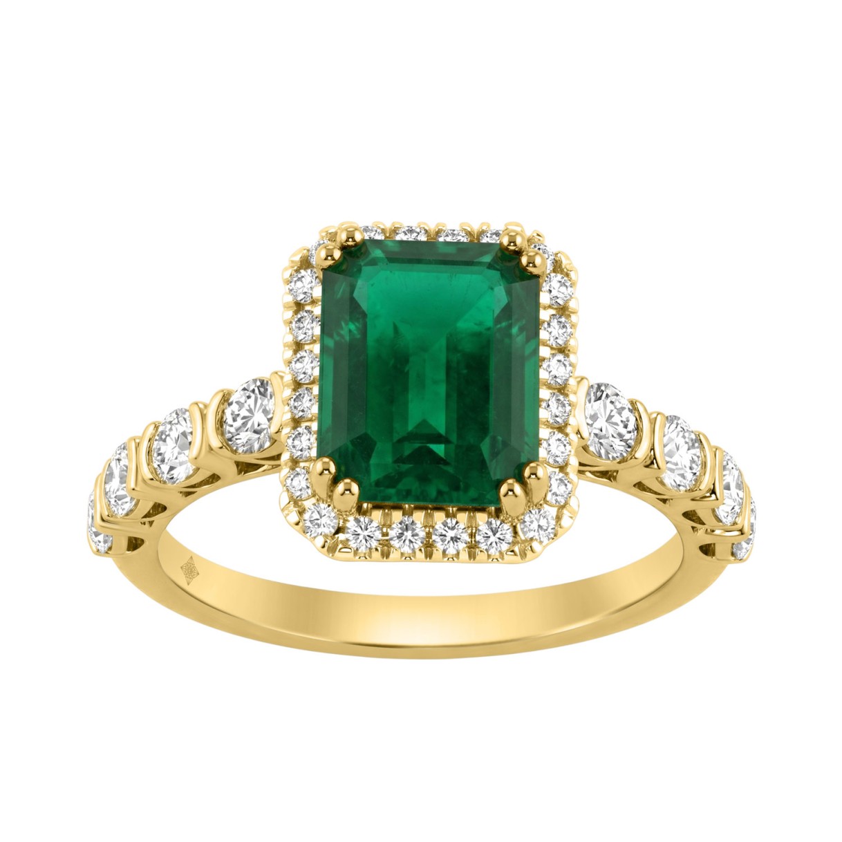 14K YELLOW GOLD 3 1/4CT ROUND/EMERALD DIAMOND LADIES RING (CENTER STONE GREEN EMERALD DIAMOND 2 1/2CT) 1 14K YELLOW GOLD 3 1/4CT ROUND/EMERALD DIAMOND LADIES RING (CENTER STONE GREEN EMERALD DIAMOND 2 1/2CT) - Image 1