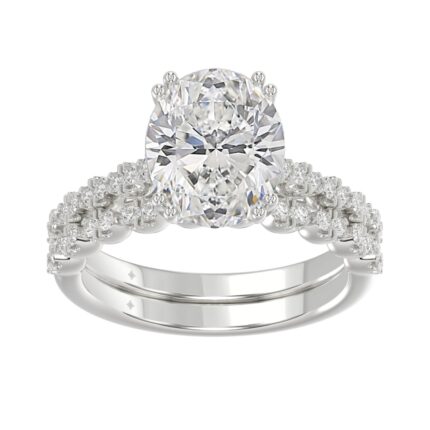 Ladies 14K White Gold Ladies Elegance- Bridal Set 3 1/3CT Round & Oval Diamonds 3.00CT Oval Center stone (Color F-G Clarity VS1/VS2)