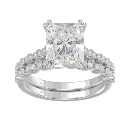 Ladies 14K White Gold Ladies Elegance- Bridal Set 3 1/3CT Round & Radiant Diamond 3.00CT Radiant Center stone (Color F-G -Clarity VS1/VS2)