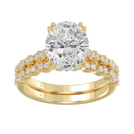Ladies 14K Yellow Gold Ladies Elegance- Bridal Set 3 1/3CT Round & Oval Diamonds 3.00CT Oval Center stone (Color F-G Clarity VS1/VS2)