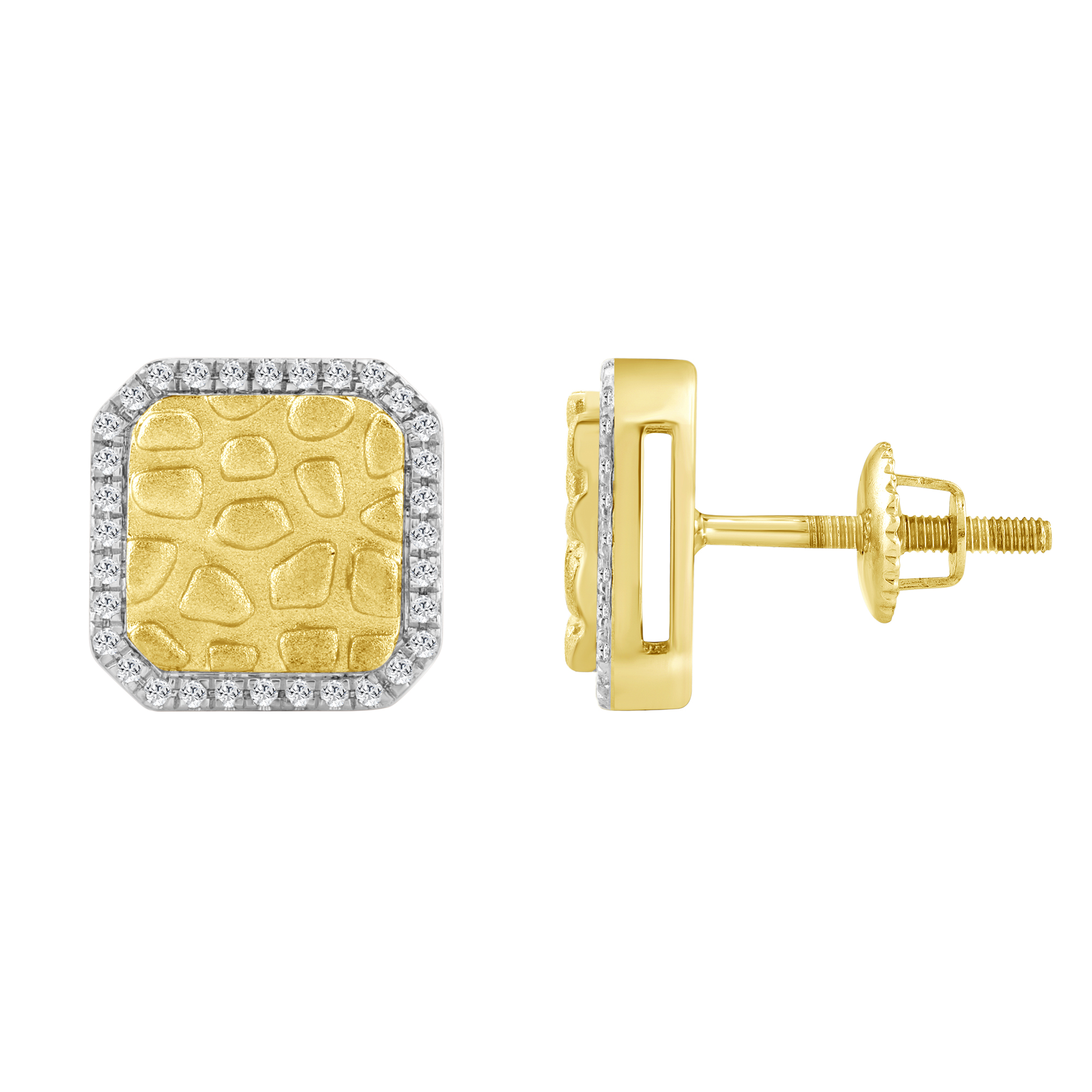 10K Yellow Gold 0.16CT Round Diamond Nugget Square Halo Stud Earrings Women�S Diamond Fashion Earrings 1 10K Yellow Gold 0.16CT Round Diamond Nugget Square Halo Stud Earrings Women�S Diamond Fashion Earrings - Image 1