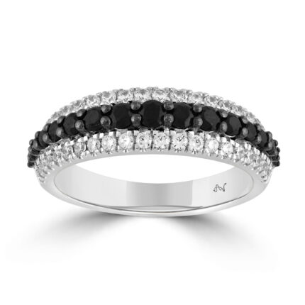 LADIES BAND 1.00CT ROUND/BLACK ROUND DIAMOND 14K WHITE GOLD
