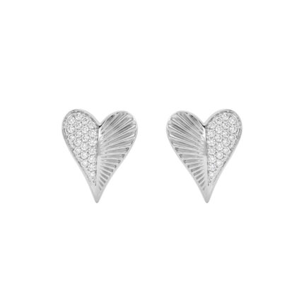 Sterling Silver Heart Shaped Diamond Stud Earrings For Women 0.13 Ct Round Cut Elegant Ladies Earrings
