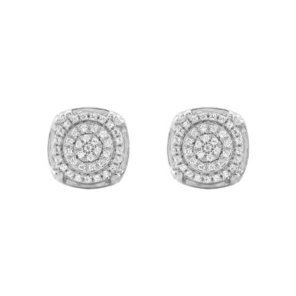 Ladies Sterling Silver 0.25Ct Round Diamond Cluster Stud Earrings Classic Ladies Diamond Jewelry