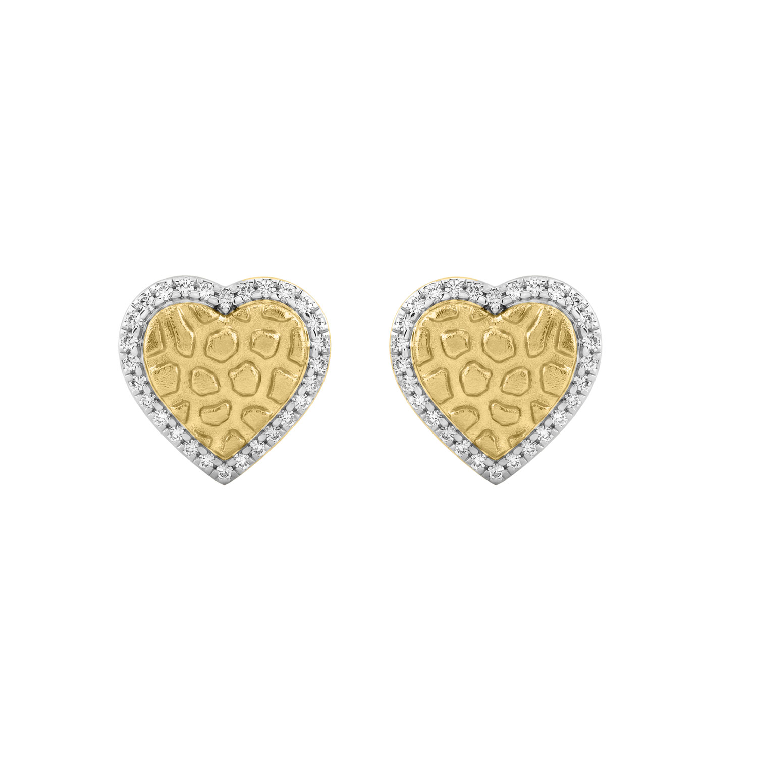Sterling Silver Nugget Heart Stud Earrings With 0.10Ct Round Diamonds For Women 1 Sterling Silver Nugget Heart Stud Earrings With 0.10Ct Round Diamonds For Women - Image 1
