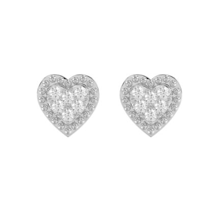 Sterling Silver Diamond Heart Stud Earrings 0.20Ct Round Cut Diamonds