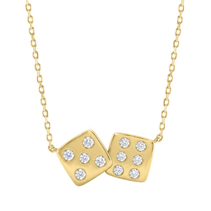 Classic 10K Yellow Gold Diamond Necklace For Ladies 0.16Ct Round Cut Diamonds