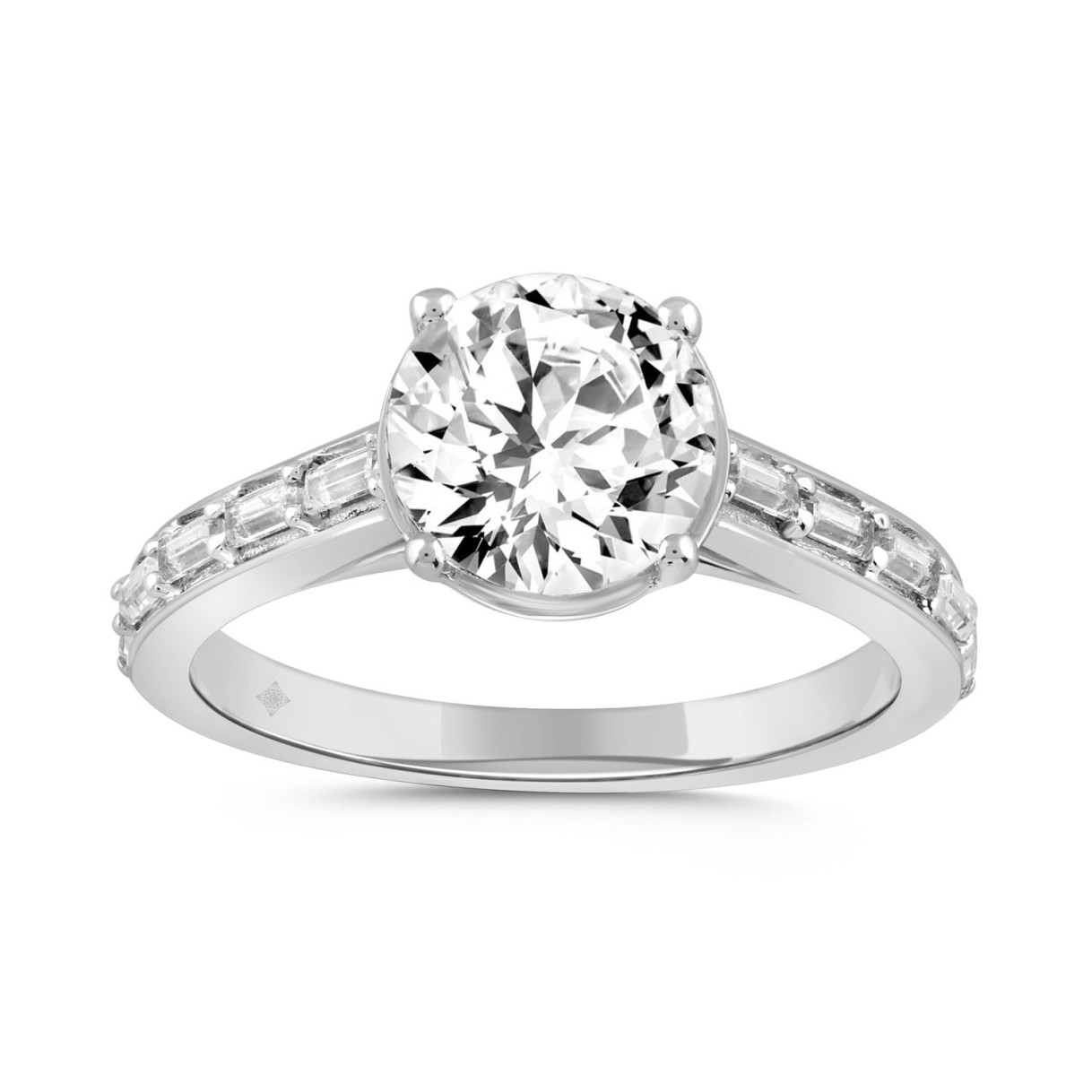 LADIES RING 2 1/4CT ROUND/BAGUETTE DIAMOND 14K WHITE GOLD (CENTER STONE ROUND DIAMOND 2CT ) 1 LADIES RING 2 1/4CT ROUND/BAGUETTE DIAMOND 14K WHITE GOLD (CENTER STONE ROUND DIAMOND 2CT ) - Image 1