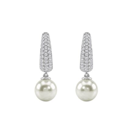 10K White Gold 1/2 Ct Round Diamond & Pearl Hoop Earrings For Women Classic Pear Shape Drop Fine Jewelry (Color F-G Clarity Vs1/Vs2)