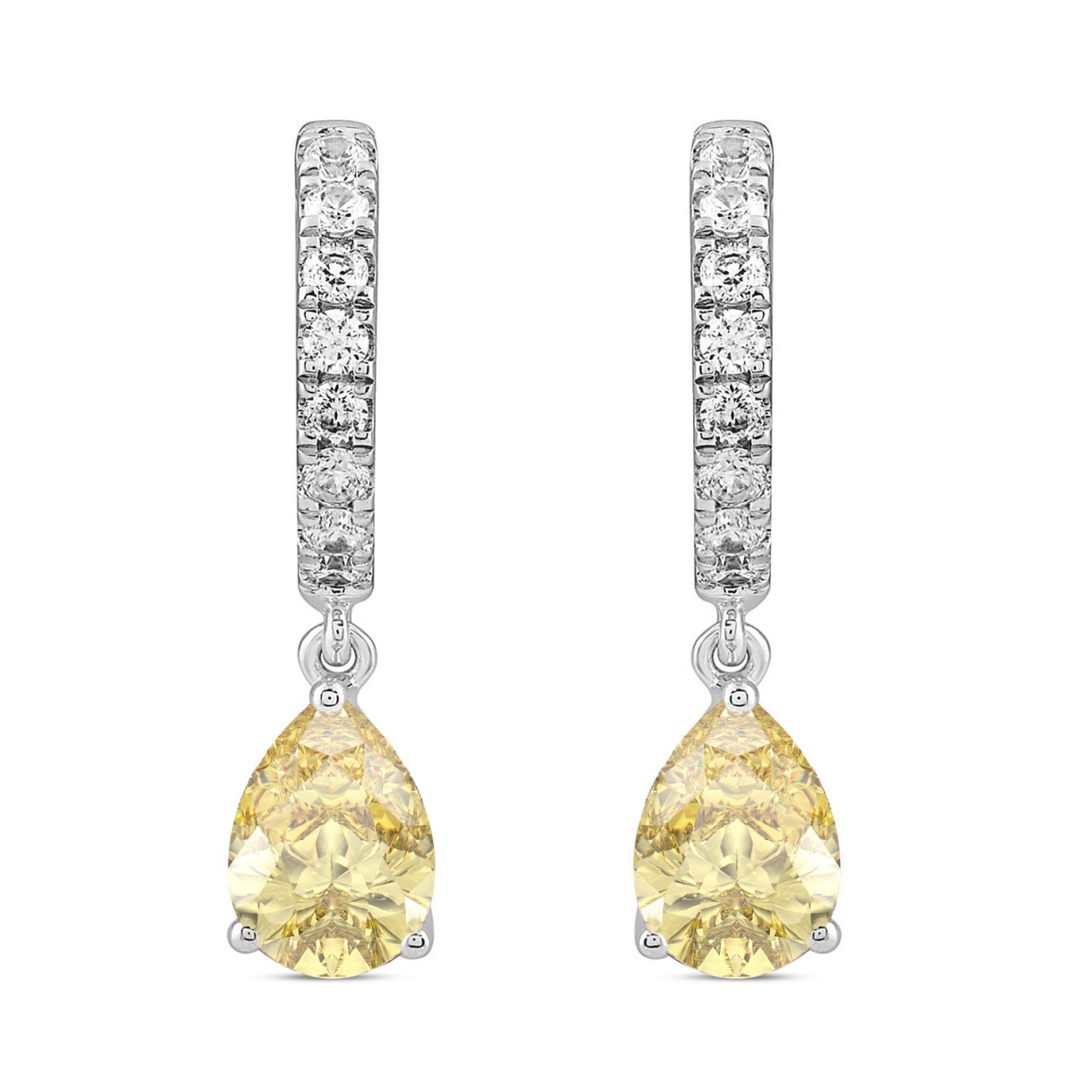 14K WHITE GOLD 2.00CT ROUND/YELLOW PEAR DIAMOND LADIES HOOP EARRINGS 1 14K WHITE GOLD 2.00CT ROUND/YELLOW PEAR DIAMOND LADIES HOOP EARRINGS - Image 1