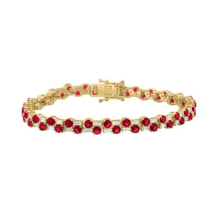 14K YELLOW GOLD 9.00CT BAGUETTE/ROUND RUBY DIAMOND LADIES BRACELET (ROUND RUBY 7 3/4CT)
