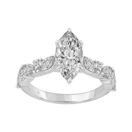 14K WHITE GOLD 2 3/4CT ROUND/MARQUISE DIAMOND LADIES RING (CENTER STONE MARQUISE DIAMOND 2CT)