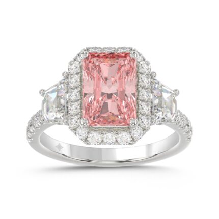 14K WHITE GOLD 4 1/4CT ROUND/RADIANT/TRAPEZOID DIAMOND LADIES RING (CENTER STONE PINK RADIANT DIAMOND 3.00CT)