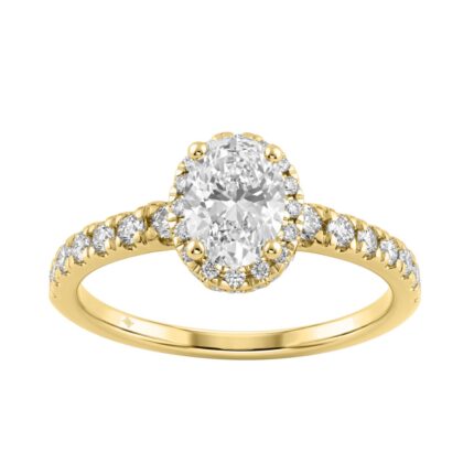 1 1/4Ct Oval & Round Diamond Halo Engagement Ring 14K Yellow Gold Ladies Bridal Ring 3/4Ct Oval Center Stone (Color F-G -Clarity Vs1/Vs2)