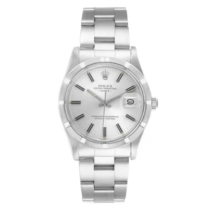 Rolex Oyster Perpetual Date Silver Stick Dial on Oyster Bracelet Ref 15010