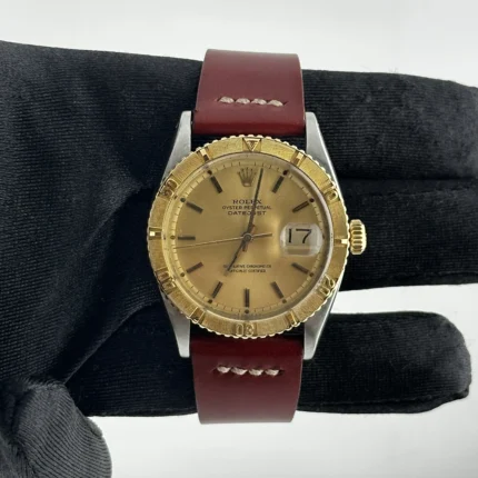 Rolex Datejust Turn-o-Graph Champagne Stick Dial on Generic Leather OG Buckle Ref 6609