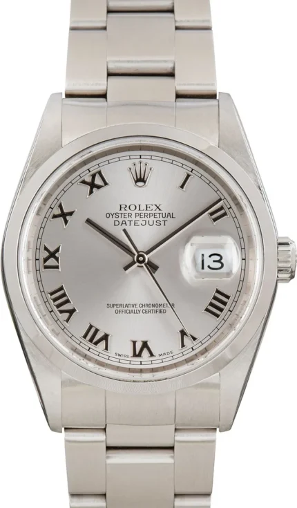 Rolex Datejust 36 Silver Roman Dial on Jubilee Ref 16200 with Papers 2001