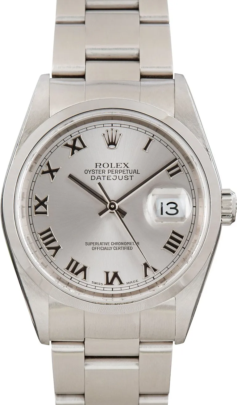 Rolex Datejust 36 Silver Roman Dial on Jubilee Ref 16200 with Papers 2001 1 Rolex Datejust 36 Silver Roman Dial on Jubilee Ref 16200 with Papers 2001 - Image 1
