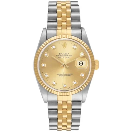 Rolex Datejust Champagne Diamond Factory Dial on D-Link Jubilee Bracelet Ref 16233G