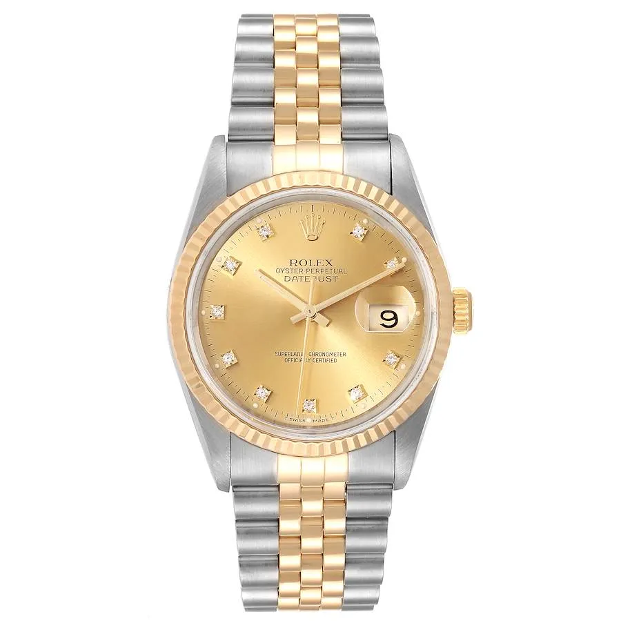 Rolex Datejust Champagne Diamond Factory Dial on D-Link Jubilee Bracelet Ref 16233G 1 Rolex Datejust Champagne Diamond Factory Dial on D-Link Jubilee Bracelet Ref 16233G - Image 1