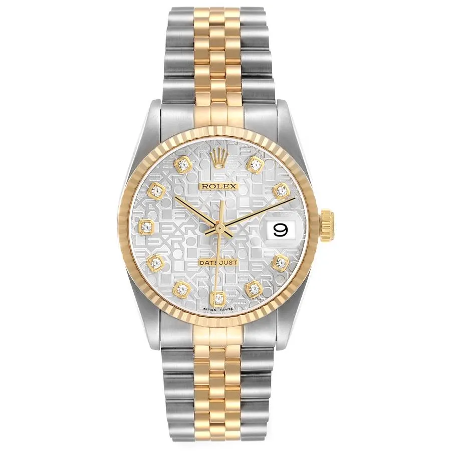 Rolex Datejust Anniversary Factory Diamond Dial Dial on D-Link Jubilee Ref 16233 with Papers 2002 1 Rolex Datejust Anniversary Factory Diamond Dial Dial on D-Link Jubilee Ref 16233 with Papers 2002 - Image 1