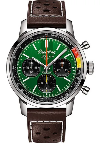 Breitling Top Time Green Dial on Leather Strap Ref AB01762A1L1X1 with Card 2025