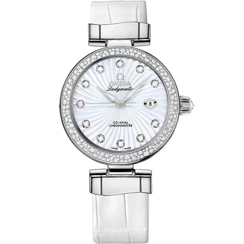 Omega De Ville Ladymatic Omega Co-Axial White Diamond Dial on Leather Strap Ref 425.38.34.20.55.001 with Card 1 Omega De Ville Ladymatic Omega Co-Axial White Diamond Dial on Leather Strap Ref 425.38.34.20.55.001 with Card - Image 1