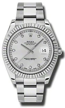 Rolex Datejust II Silver Diamond Dial on Oyster Ref 116334 with Card (Old Green) 2012