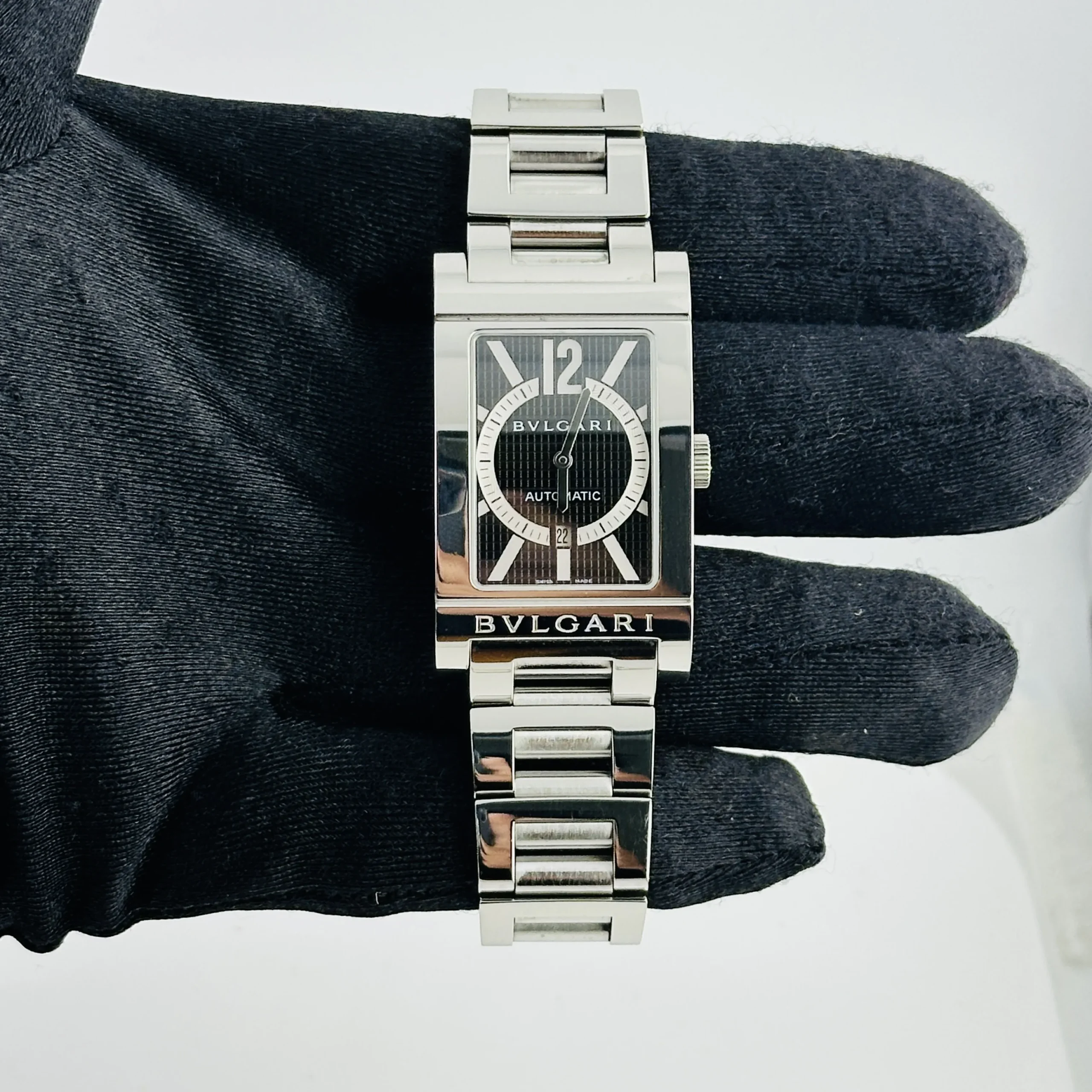 Bvlgari Rettangolo Black Dial on Stainless Steel Bracelet Ref RT45S 1 Bvlgari Rettangolo Black Dial on Stainless Steel Bracelet Ref RT45S - Image 1