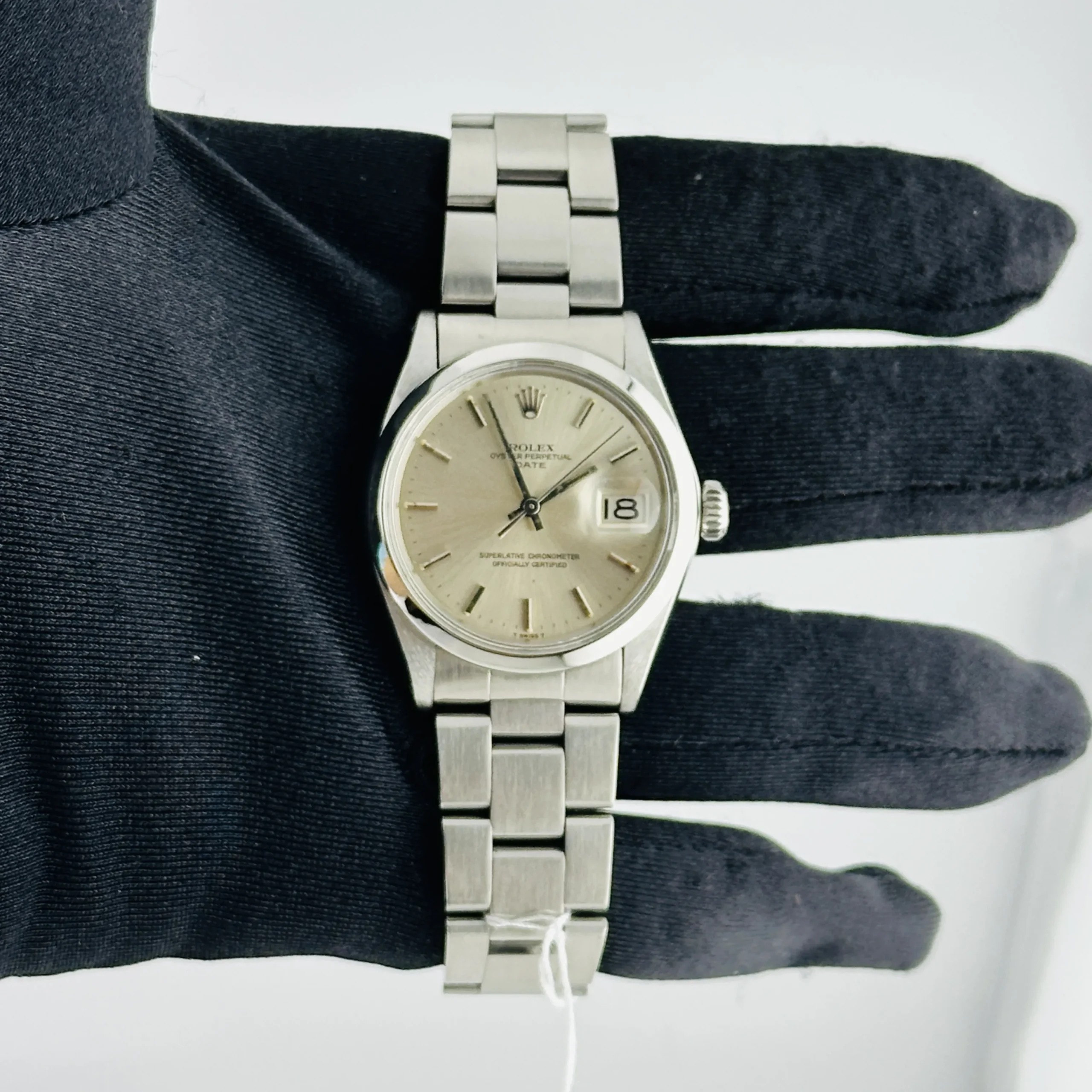 Rolex Oyster Perpetual Date Silver Stick Dial on Oyster Ref 1500 1 Rolex Oyster Perpetual Date Silver Stick Dial on Oyster Ref 1500 - Image 1