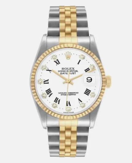 Rolex Datejust White Roman 10 Diamonds Dial on Jubilee Ref 16233G