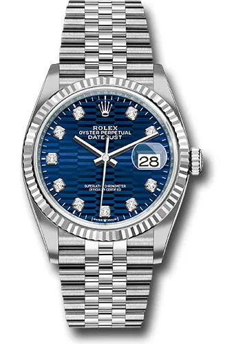 Rolex Datejust Bright Blue Fluted Motif Diamond Dial on Jubilee Ref 126234 with New Style Card (green) 2023