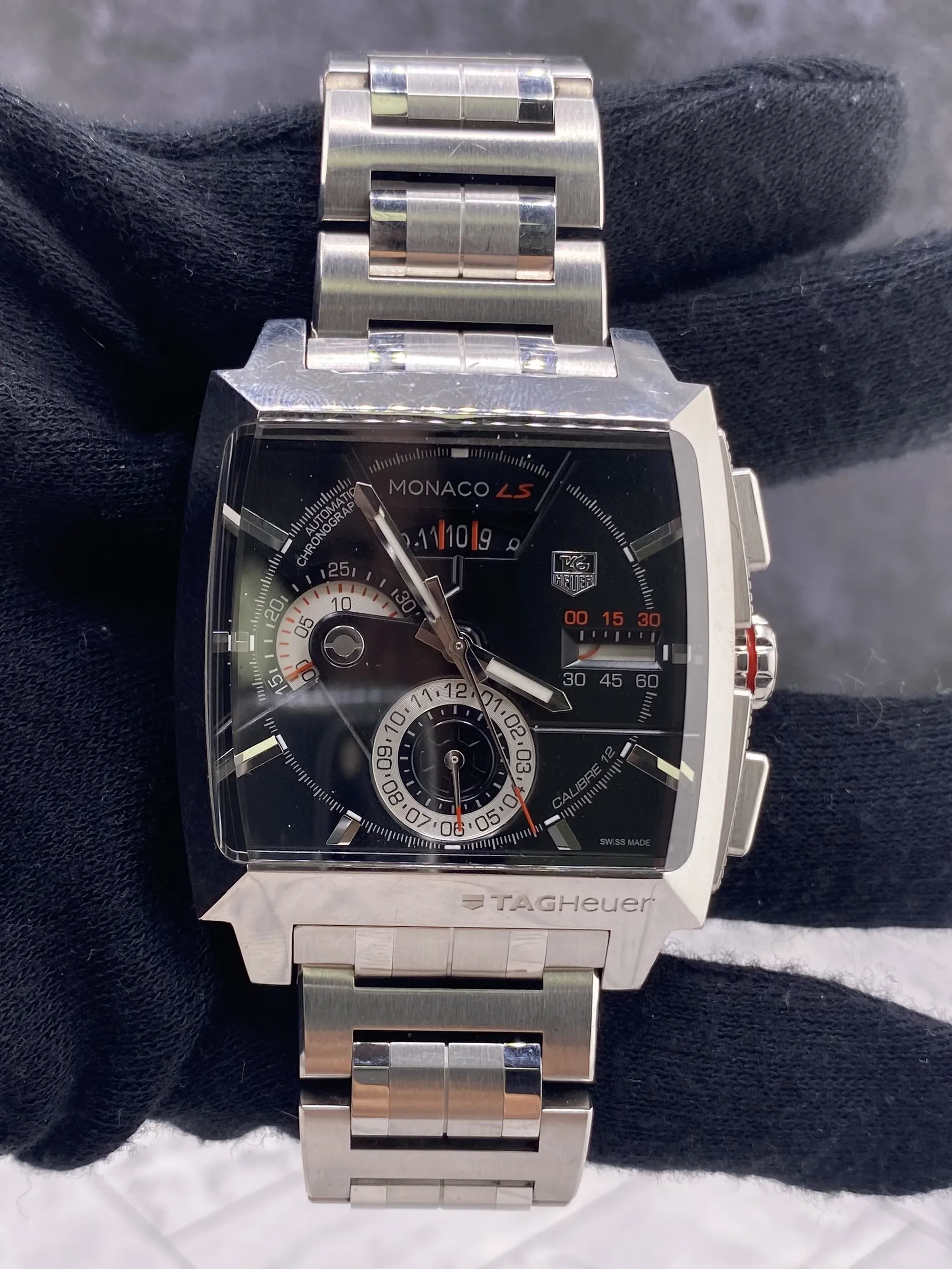 Tag Heuer Monaco LS Black Dial on Stainless Steel Bracelet Ref CAL2110.BA0781 1 Tag Heuer Monaco LS Black Dial on Stainless Steel Bracelet Ref CAL2110.BA0781 - Image 1