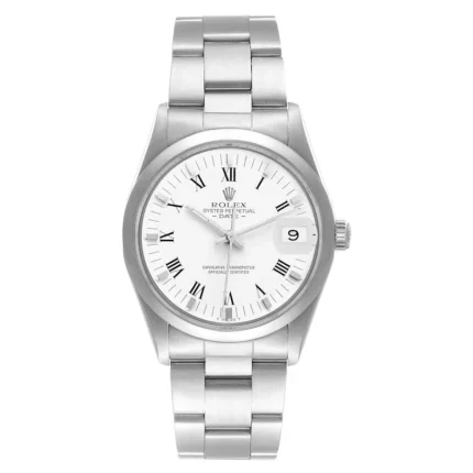 Rolex Oyster Perpetual Date White Roman Dial on Oyster Bracelet Ref 15000